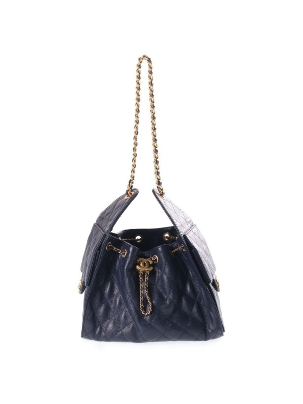 Chanel 25 Chain Bag Navy Caviar Leather Plate Gold